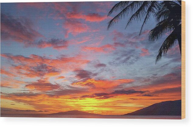 Hawaii Sunset Wood Print featuring the photograph Kamole Beach Sunset by Chris Spencer