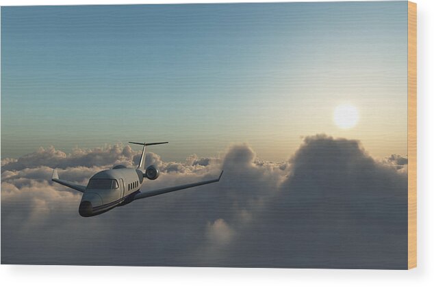 Mid-air Wood Print featuring the photograph Learjet 60 Above The Clouds by Joelena