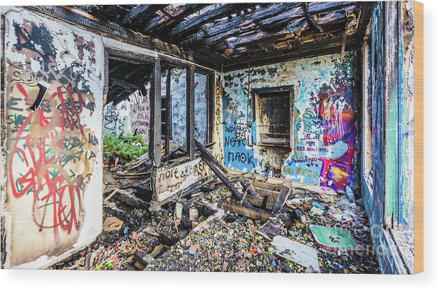 Urbex Wood Print featuring the photograph Lost place, Thessaloniki by Lyl Dil Creations