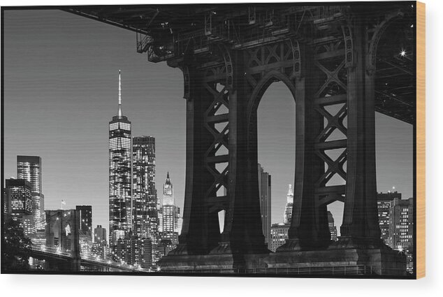 Estock Wood Print featuring the digital art Manhattan Bridge & Freedom Tower by Massimo Ripani