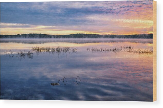 Massabesic Lake N H Wood Print featuring the photograph Massabesic Lake, Morning Mist by Michael Hubley