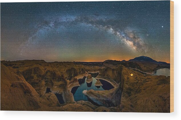 Reflection Wood Print featuring the photograph Milky Way Over Reflection Canyon by Hua Zhu