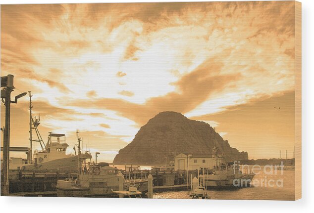 Morro Rock Wood Print featuring the photograph Morro Rock Sky by Michael Rock