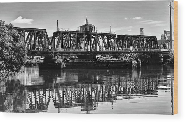 B&w Wood Print featuring the photograph Old Railroad Swing Bridge by Louis Dallara