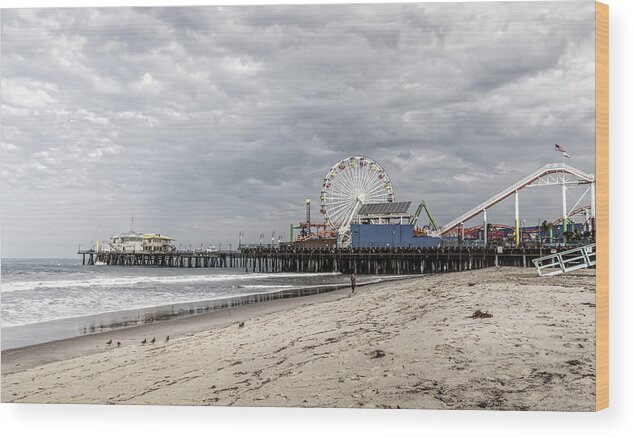 Santa Monica Pier Wood Print featuring the photograph Pacific Park on The Pier-Desaturated by Gene Parks