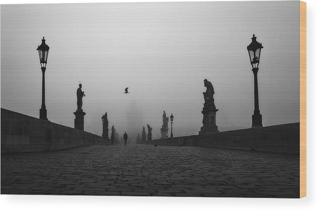  Wood Print featuring the photograph Prague - Misty Bridge by Martin Froyda