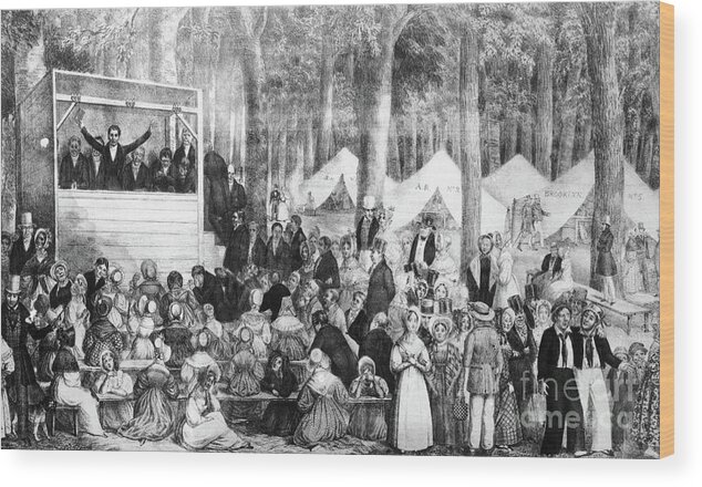 Engraving Wood Print featuring the photograph Print Of A Methodist Camp Meeting by Bettmann