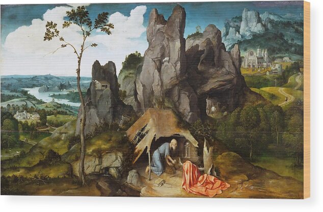 Joachim Patinir Wood Print featuring the painting Saint Jerome in the Desert by Joachim Patinir