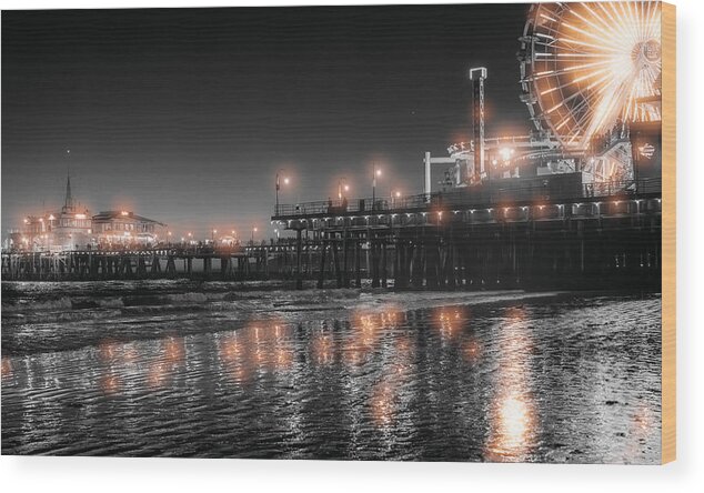 Santa Monica Wood Print featuring the photograph Santa Monica Glow by Mike-Hope by Michael Hope