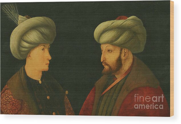 Ottoman Wood Print featuring the painting Sultan Mehmed II with a young dignitary by Gentile Bellini
