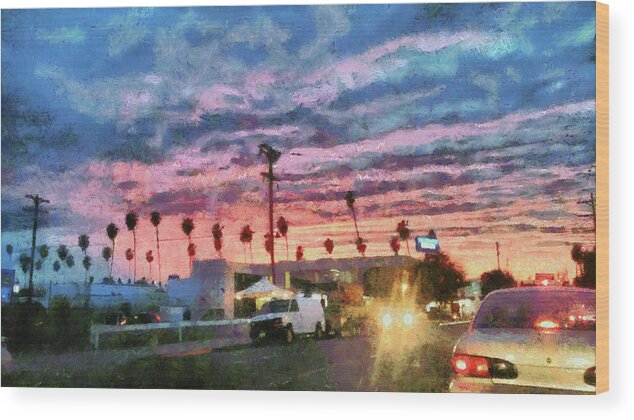 Sunset Wood Print featuring the digital art Sunset in Santa Monica by Bernie Sirelson