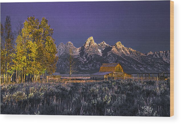 Sun Light Wood Print featuring the photograph Teton Ranch In Morning Light by Bing Yu