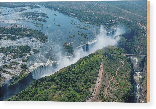 Seven Wonders Of The World Wood Print featuring the photograph Victoria Falls, Aerial View by Marcy Wielfaert
