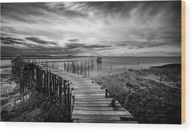 Seascapes Wood Print featuring the photograph Wooden fishing Piers by Michalakis Ppalis