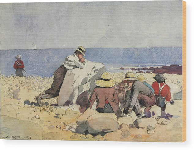 Winslow Homer Wood Print featuring the drawing A Clam-Bake #2 by Winslow Homer