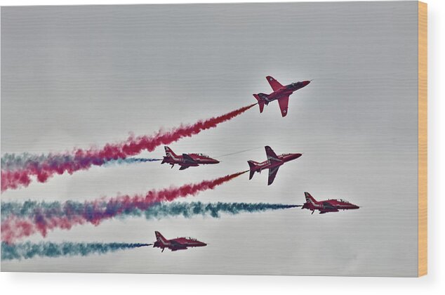 Red Arrows Wood Print featuring the photograph Red Arrows Display #1 by Jeremy Hayden