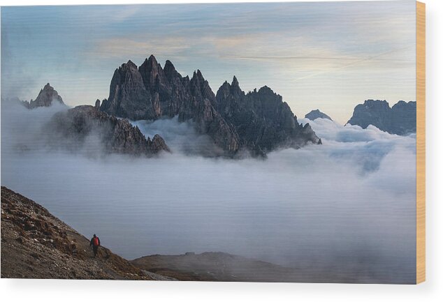 Dolomites Wood Print featuring the photograph Mountain peaks above the clouds by Michalakis Ppalis