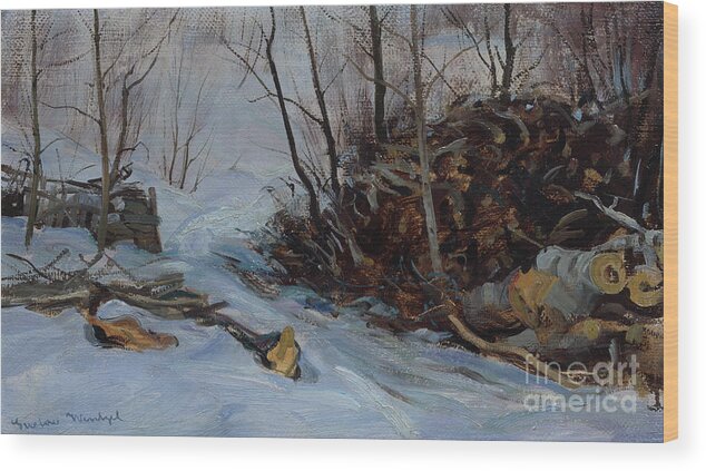 Gustav Wentzel Wood Print featuring the painting Winter landscape #1 by O Vaering by Gustav Wentzel