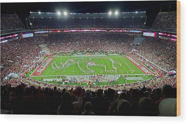 Gameday Wood Print featuring the photograph Night Panorama Bryant-Denny Stadium by Kenny Glover