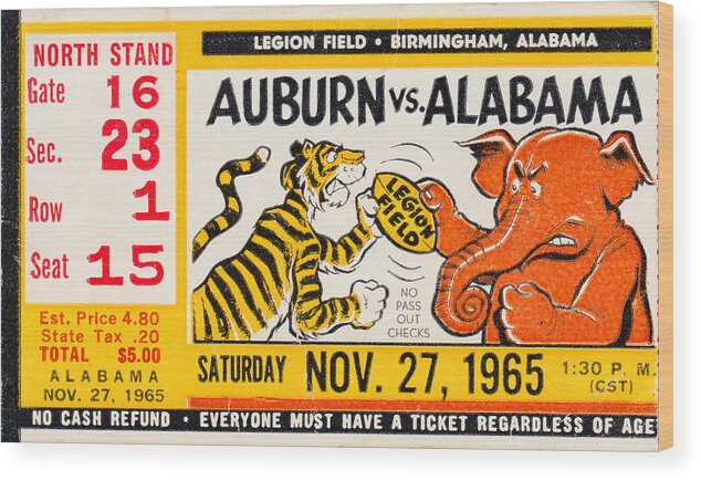 Iron Bowl Wood Print featuring the mixed media 1965 Iron Bowl by Row One Brand