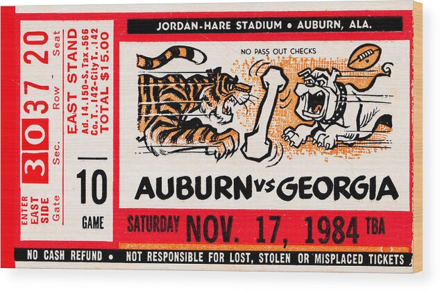 Auburn Wood Print featuring the drawing 1984 Auburn vs. Georgia by Row One Brand
