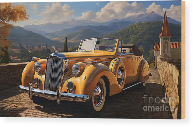 1942 Packard Twelve Convertible Victoria Art Wood Print featuring the painting 1942 Packard Twelve Convertible Victoria by Asar Studios #2 by Celestial Images