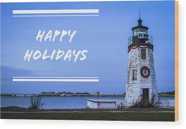 Happy Holidays From Goat Island Lighthouse Wood Print featuring the photograph Happy Holidays from Goat Island Lighthouse #2 by Christina McGoran