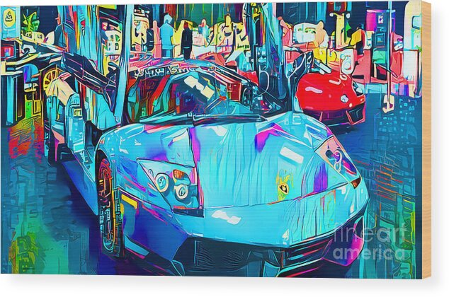 Wingsdomain Wood Print featuring the photograph 2010 Lamborghini LP670-4 Super Veloce in Popular Culture Action Comics Style Art 20210716 Long by Wingsdomain Art and Photography