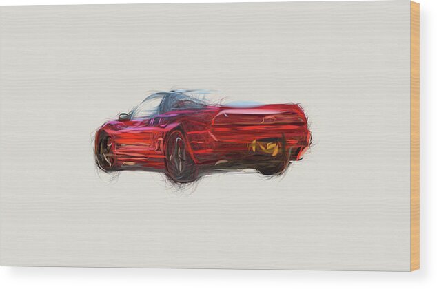 Honda Wood Print featuring the digital art Honda NSX Drawing #22 by CarsToon Concept