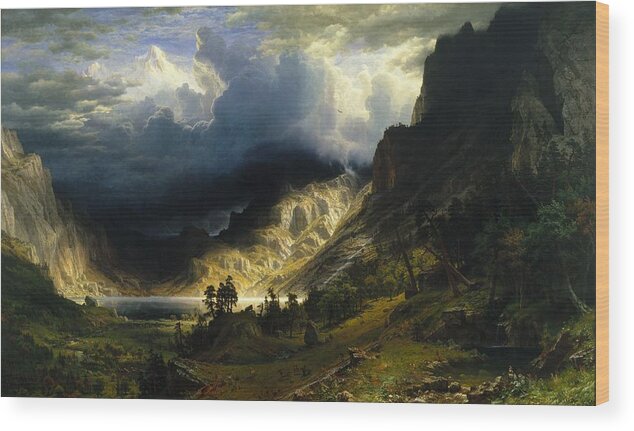 Storm Wood Print featuring the painting A Storm in the Rocky Mountains Mt Rosalie #6 by Albert Bierstadt
