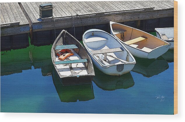 Dinghy Wood Print featuring the photograph 3 Dinghies Rockport ME by Paul Gaj