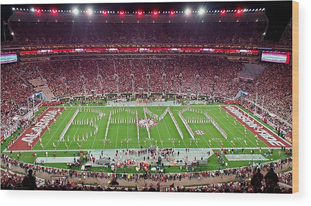 Gameday Wood Print featuring the photograph Night Panorama Bryant-Denny Stadium by Kenny Glover