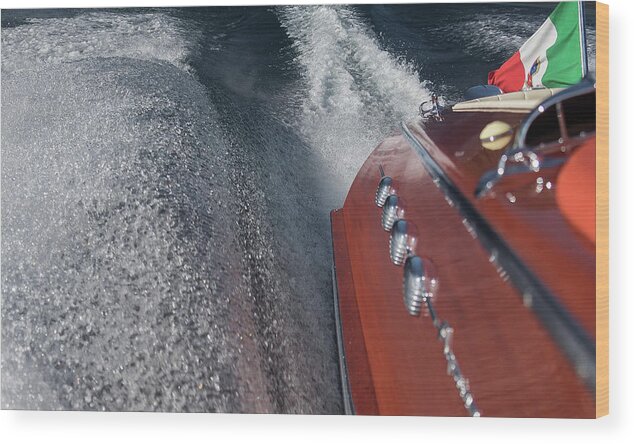 Boat Wood Print featuring the photograph Riva Wake - use discount code SVGGMT at checkout by Steven Lapkin