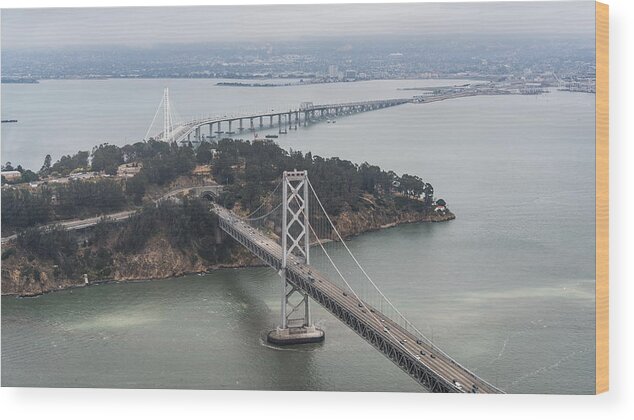 San Francisco Wood Print featuring the photograph Aerial Bay Bridge - San Francisco by Michael Lee