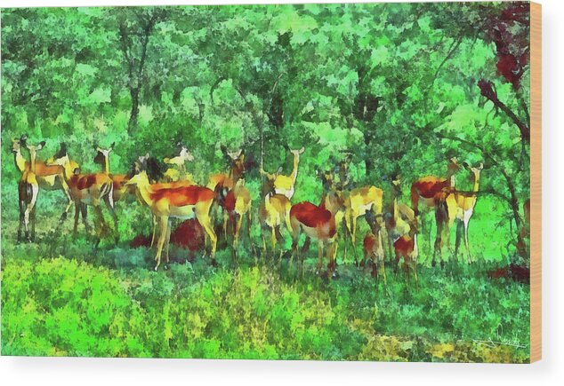 Africa Impalas Wood Print featuring the painting Africa Impalas by George Rossidis