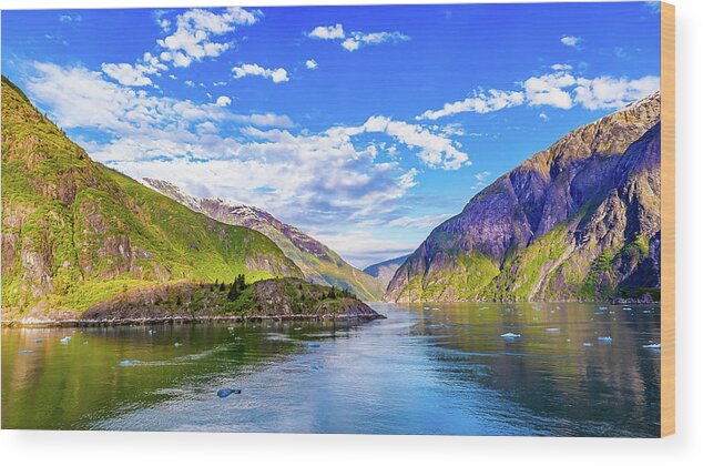 Alaska Wood Print featuring the digital art Alaska Inside Passage colors at Dusk II by SnapHappy Photos