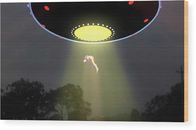 Ufo Wood Print featuring the digital art Alien Abduction Grey by Russell Kightley