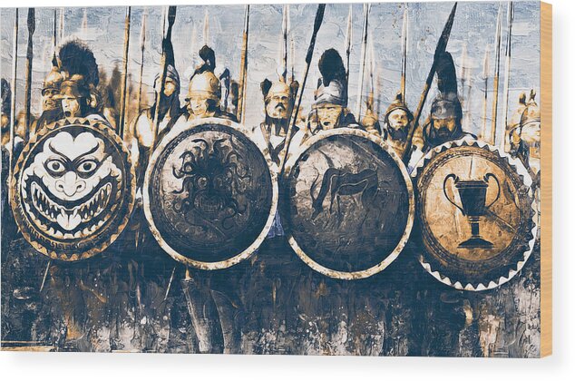Greek Warrior Wood Print featuring the painting Ancient Greek Hoplite - 07 by AM FineArtPrints