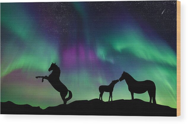 Picture Wood Print featuring the digital art Aurora Horses by Larah McElroy