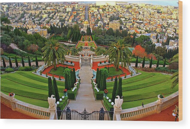 Bahai Gardens Wood Print featuring the photograph Bahai Gardens 1 - Haifa, Israel by Richard Krebs