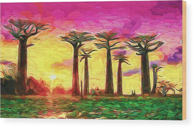 Paint Wood Print featuring the painting Baobab sunset by Nenad Vasic