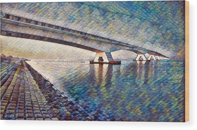 Bridge Wood Print featuring the painting Beautiful Serene zen Yoga Bridge Impressionism 2 by Tony Rubino