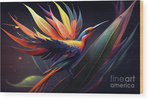 Exotic Wood Print featuring the digital art Bird of Paradise V1 by Peter Awax