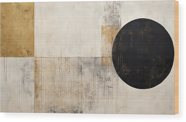 Black And Gold Wood Print featuring the painting Black Hole by Lourry Legarde