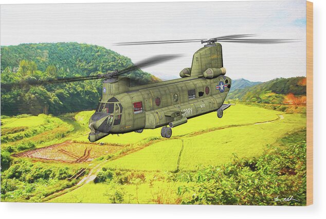 Boeing Ch-47 Chinook Wood Print featuring the digital art Boeing CH-47 Chinook - Art by Tommy Anderson