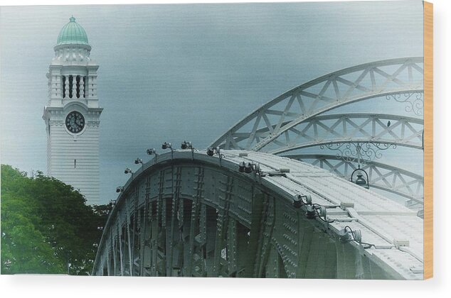 Bridge Wood Print featuring the photograph Bridge and Tower Landscape by Robert Bociaga