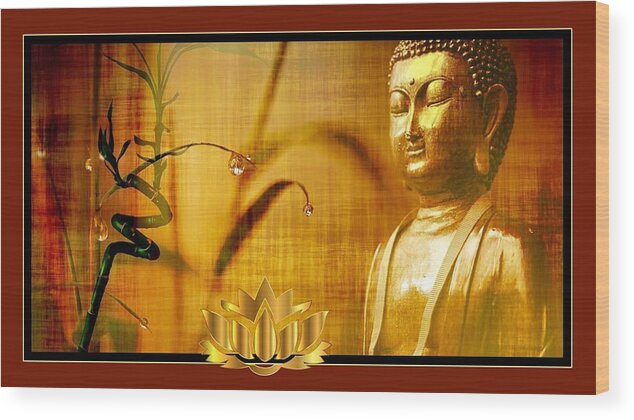 Buddha Wood Print featuring the mixed media Buddha and Bamboo by Nancy Ayanna Wyatt