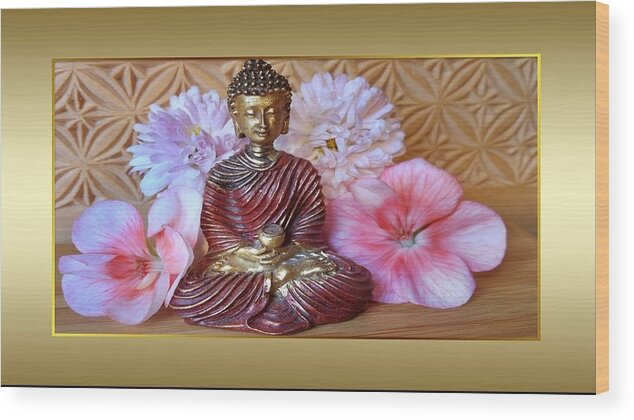 Buddha Wood Print featuring the photograph Buddha and Flowers by Nancy Ayanna Wyatt