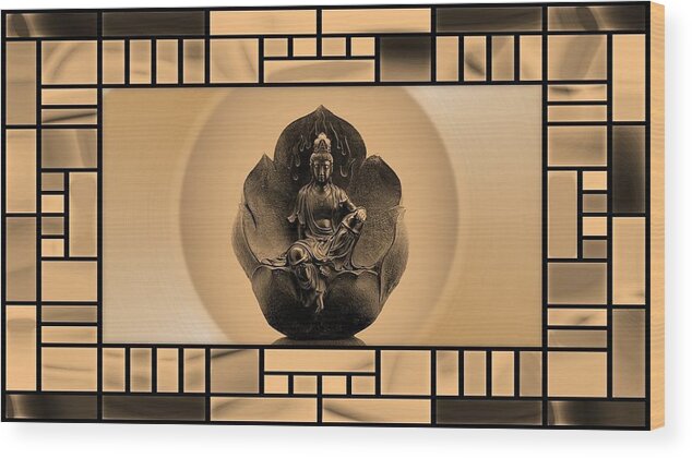 Buddha Wood Print featuring the mixed media Buddha in Stained Glass by Nancy Ayanna Wyatt