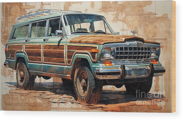 Jeep Wood Print featuring the drawing Car 1949 Jeep Grand Wagoneer by Clark Leffler